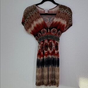 Wet Seal Boho Mini Dress Embellished Waist Festival Y2K V Neck Size Medium